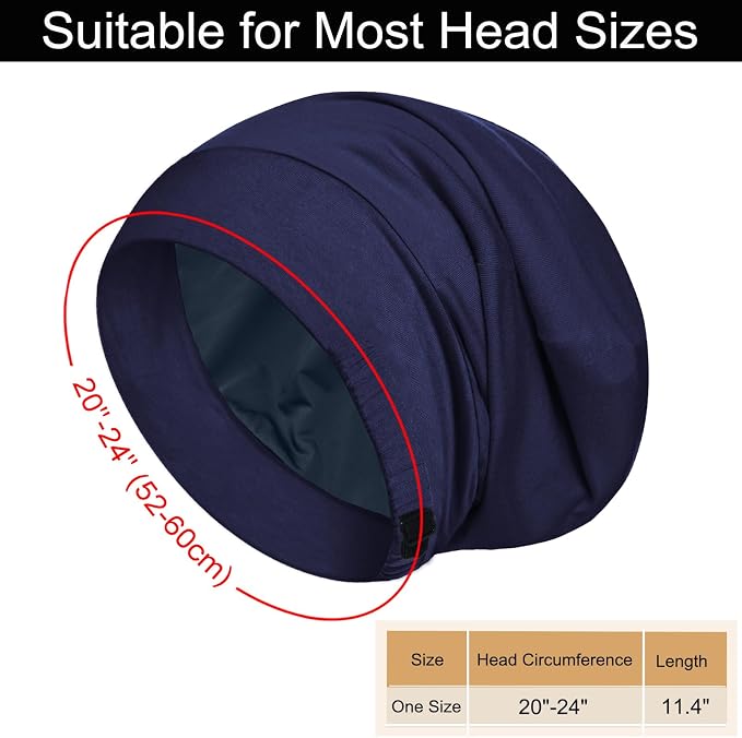Sleep Cap Bonnet for Sleeping, Adjustable Cooling Ice Silk Lined Hair Bonnets - Image 6