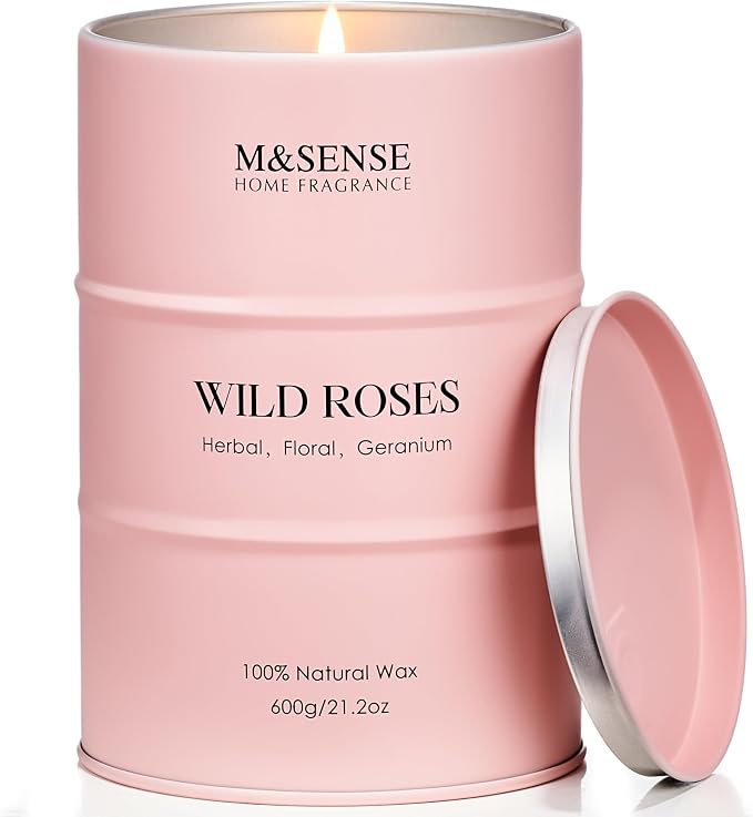 M&SENSE Wild Rose Large Natural Scented Candle, 120 Hours Long Lasting Soy by MSENSE