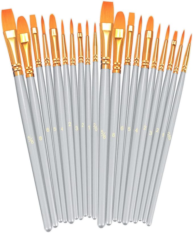 BOSOBO Paint Brushes Set, 2 Pack 20 Pcs Round Pointed Tip Paintbrushes Nylon by ArtistPaintBrushesSet