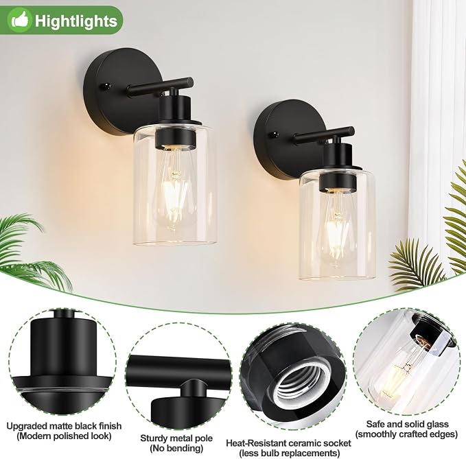 Zarbitta Set of 2 Wall Sconces for Bathroom, Bathroom Wall Lamp for Mirror - Image 4
