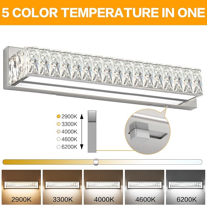 ZUZITO Crystal Vanity Lights for Bathroom 18W LED Bathroom Light Bar Modern - Image 3