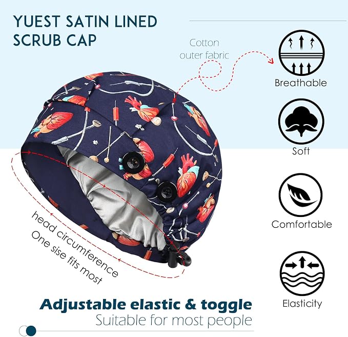 2 Pack Satin Lined Bouffant Scrub Caps - Image 2