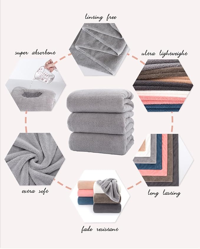 Lumimi Towels 3 Piece Very Soft Microfiber Bath Towel Set Super Absorbent Light - Image 4