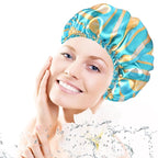 4 PCS Shower Cap for Women, Elastic and Reusable Bath Caps, Double Layers - Image 2