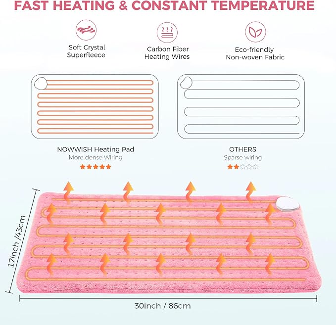 NOWWISH Heating Pad for Back Pain Relief & Period Cramps, 33x17 Inches Large - Image 4