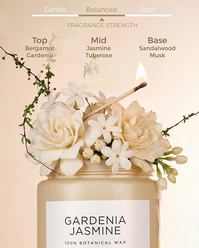M&SENSE Large Gardenia Jasmine Scented Candles, 19.4oz Natural Soy Wax - Image 2
