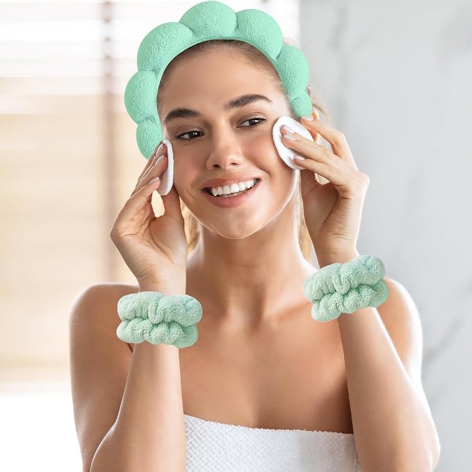 Beleki Spa Headband for Washing Face Wristband Set Makeup Skincare Face Washing - Image 3