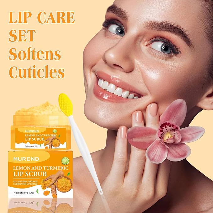 Turmeric Lemon Lip Scrub with Brush, Lip Scrubber Exfoliator - Image 2