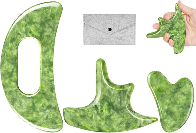 3 PCS Jade Stone Gua Sha Massage Tool Large Guasha Board by CekPo