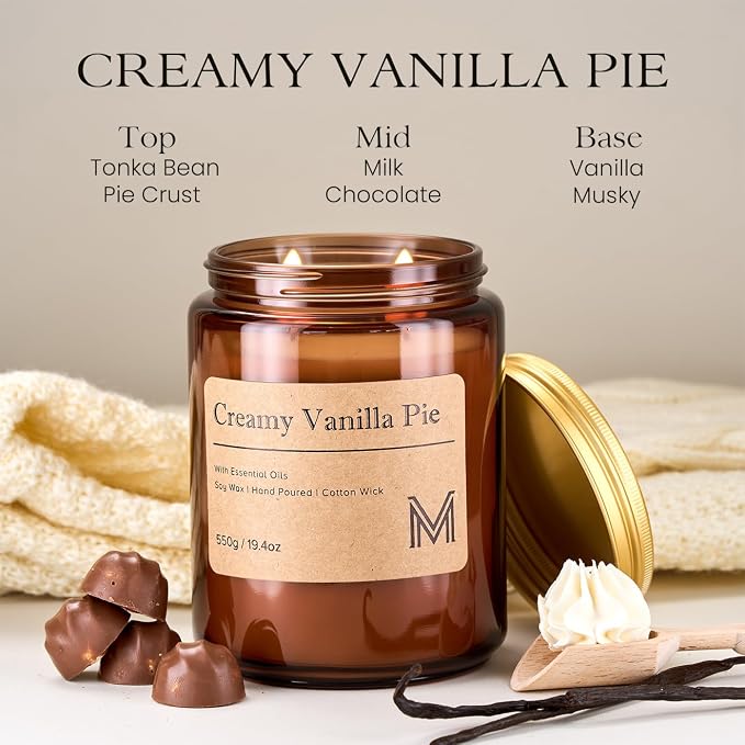 M&SENSE Creamy Vanilla Pie Scented Christmas Candle Gift | 19.4oz, 115-Hour - Image 2