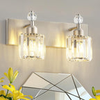 PRESDE 2-Light Crystal Bathroom Vanity Light, Brushed Nickel Modern Bath by HOME
