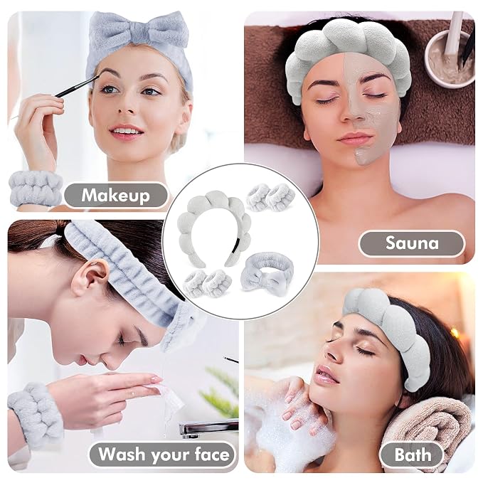 Zkptops 6Pcs Spa Headband for Washing Face Wristbands Set Women Bubble Makeup - Image 6
