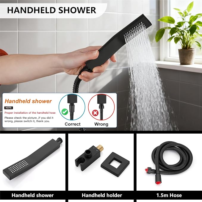 Midanya Shower System with Tub Spout, Bathtub Shower Faucet Set with Square - Image 7