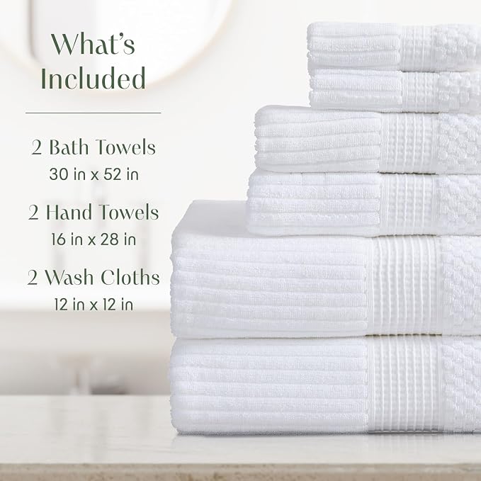 Springtree Home 100% Cotton Bath Towel Set | 6 Piece Set | Absorbent & - Image 2