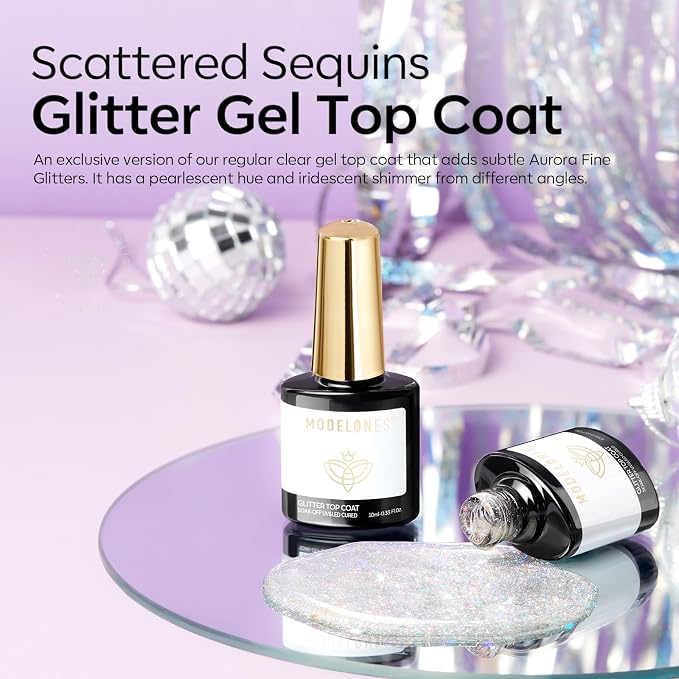 modelones Glitter Gel Nail Polish Top Coat, Rainbow Confetti Gel Top Coat - Image 8
