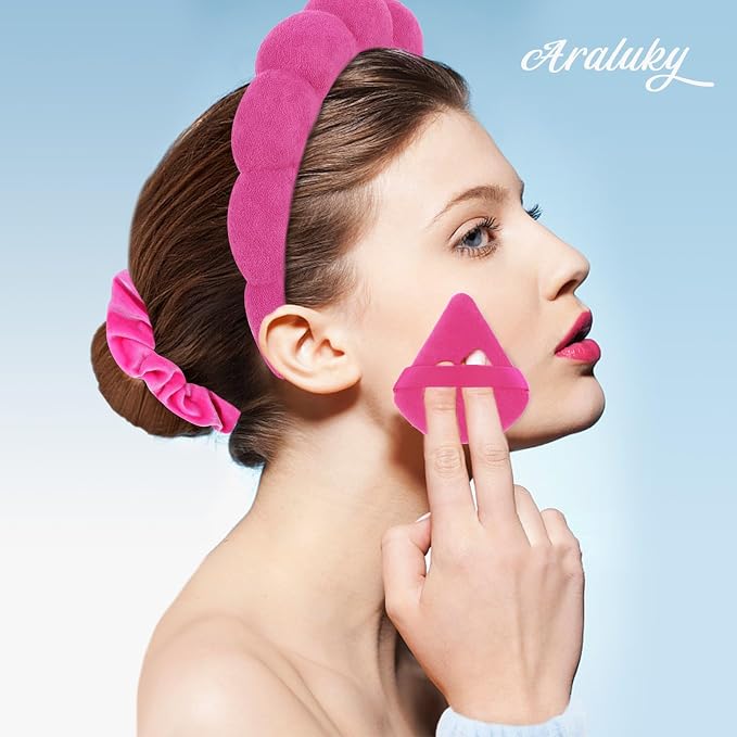 7Pcs Puffy Spa Set: Terry Cloth Headband, Wristbands, Scrunchies, Powder Puffs - Image 7