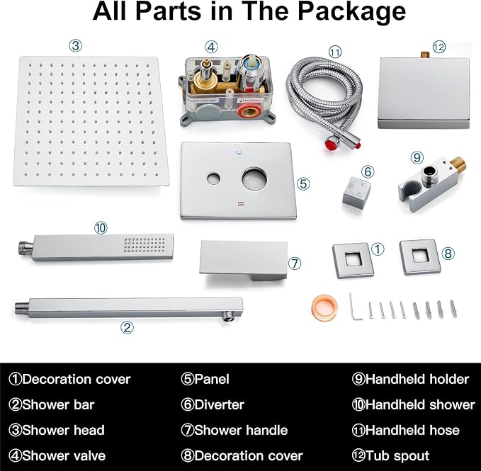 Midanya Shower System with Tub Spout, Bathtub Shower Faucet Set with Square - Image 9