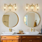 Vintage Bathroom Vanity Light, 3-Light Mid Century Matte Brass Finish Wall - Image 9