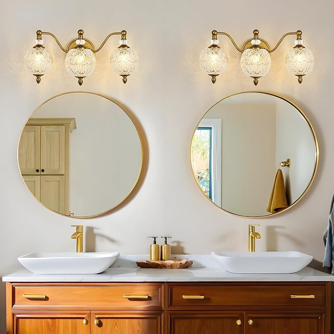 Vintage Bathroom Vanity Light, 3-Light Mid Century Matte Brass Finish Wall - Image 9