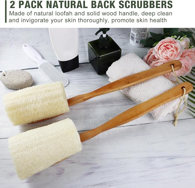 2 Pack Natural Exfoliating Loofah Luffa Loofa Bath Brush On a Stick, Shower - Image 6