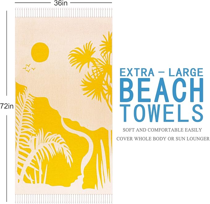 Genovega Oversized Cotton Turkish Beach Towels 72"x36" Lightweight Quick Dry - Image 6