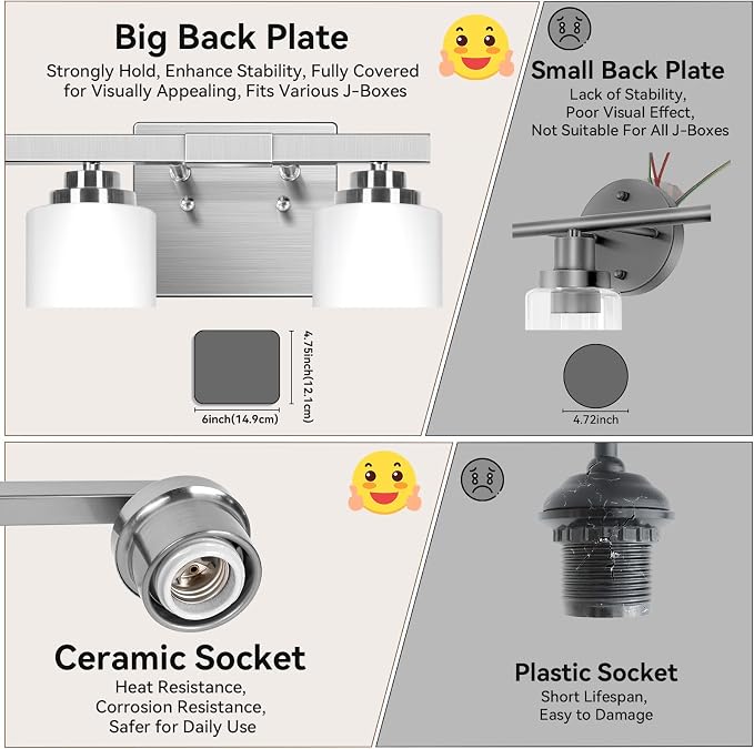Brushed Nickel 4-Light Bathroom Light Fixtures, Classic Wall Light Fixture - Image 7
