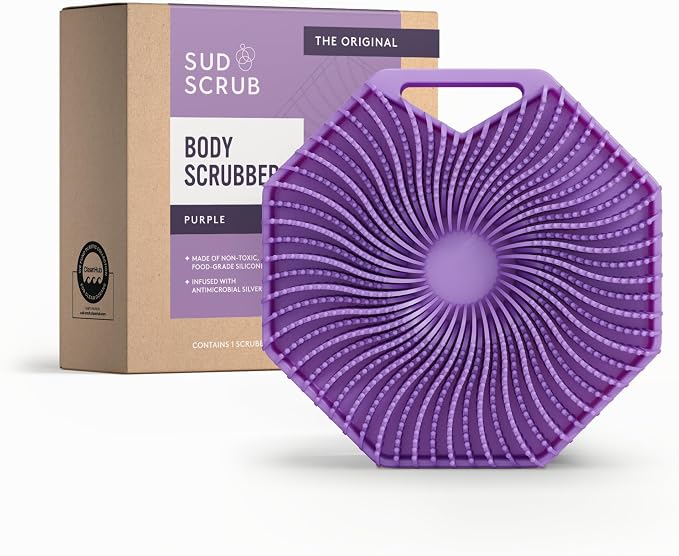 Sud Scrub® Antimicrobial Silicone Body Scrubber, Exfoliating Body Brush by SudScrub