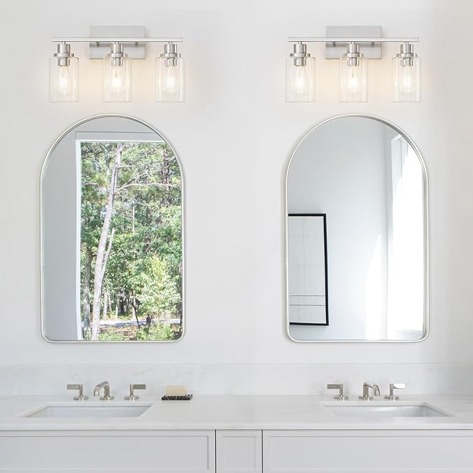3 Light Bathroom Light Fixtures Brushed Nickel Vanity Light Over Mirror Modern - Image 4