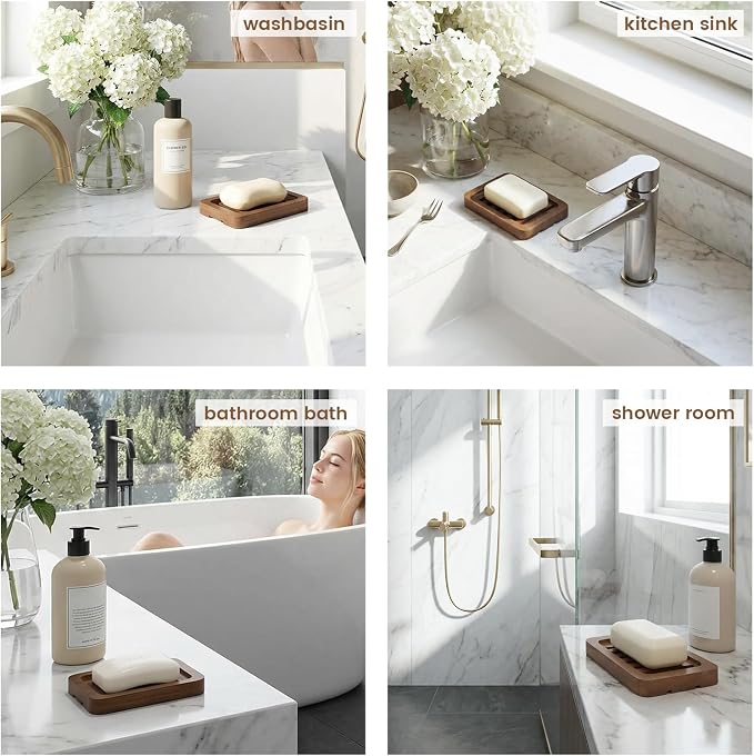 2PCS Self Draining Soap Holders, Rustic Slotted Bamboo Dish Tray, Easy Cleaning - Image 7