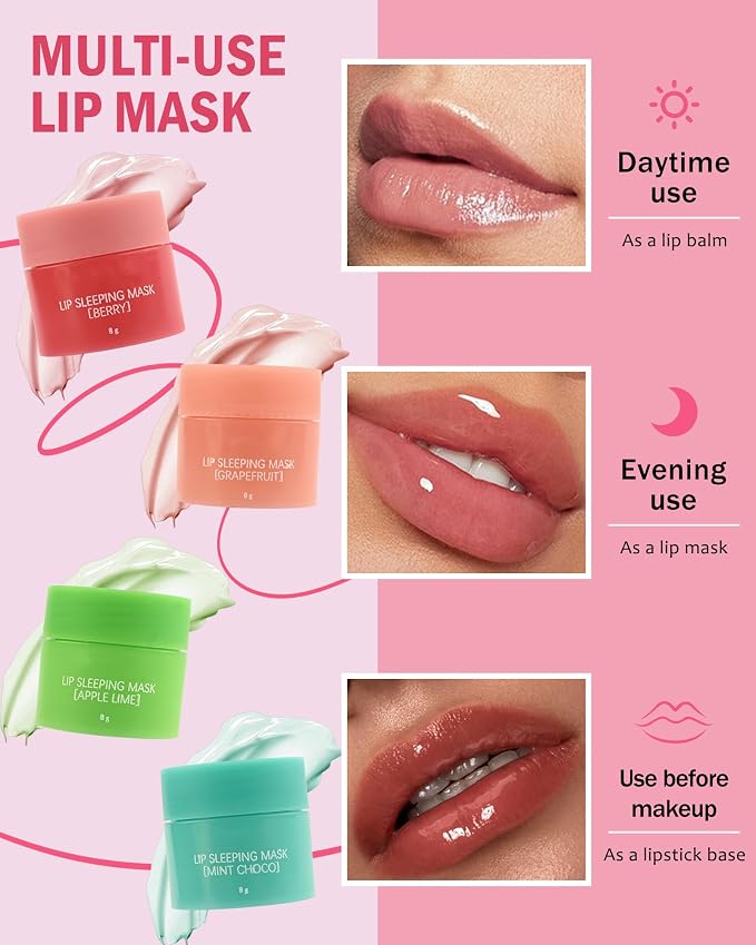 Lip Sleeping Mask Set-4 Pcs Moisturize & Nourish Lip Balm, Repair - Image 2