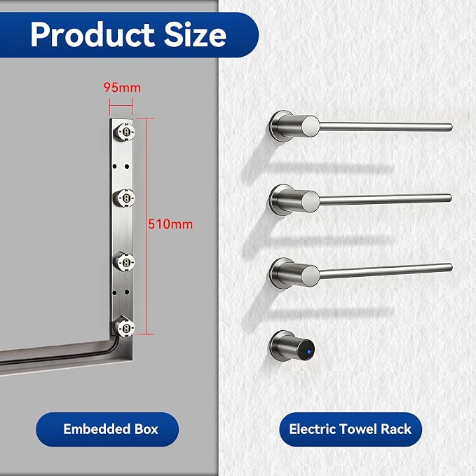 Electric Towel Warmer Concealed, Swivel Heated Towel Rack - Image 2
