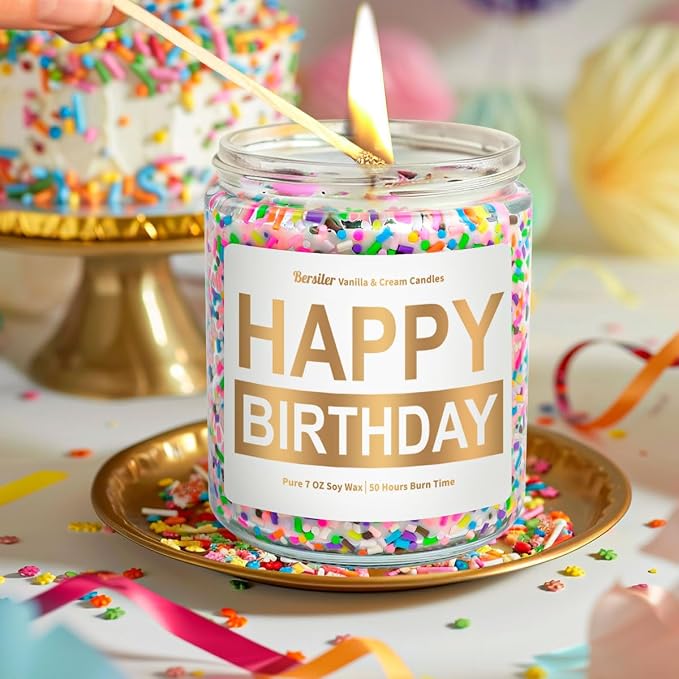 Candles for Birthday, Vanilla Cream Scented Candle 7OZ, Happy Birthday Candle - Image 6