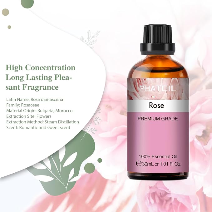 Rose Essential Oil, 1.01Fl.Oz PHATOIL Pure Essential Oil Singles - Image 2