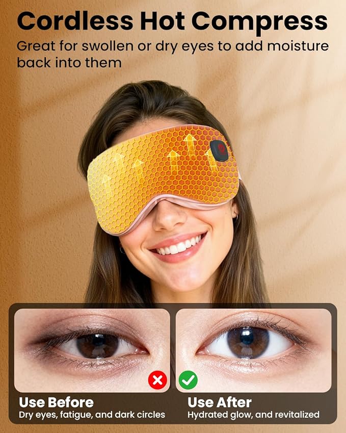 Cordless Heated Eye Mask with 1500mAh Large Battery, 4 Heat Levels & 100% - Image 3