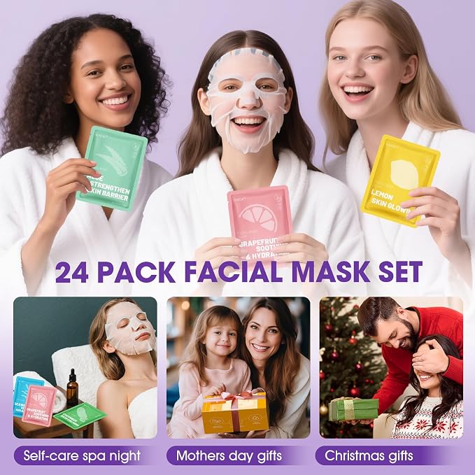 KONEUK 24 Pack Sheet Hydrating Face Masks Skincare, Soothing & Moisturizing - Image 6