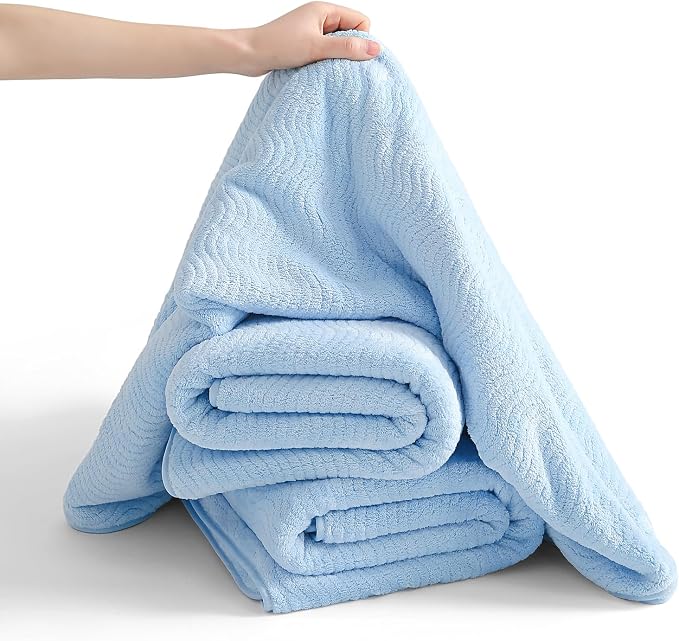 4 Piece Extra Large Bath Towel 35"x70" Oversized Bath Sheet Blue Bath Towel Set - Image 8