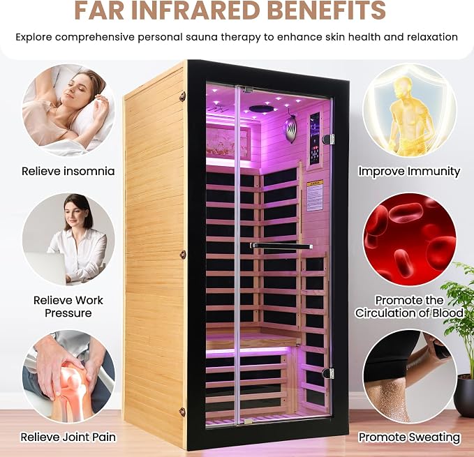 OUTEXER One Person Sauna Far Infrared Saunas Room Canadian Hemlock 1450W Dry - Image 6