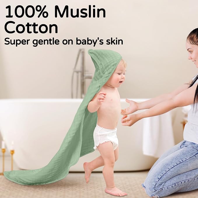 Yoofoss Hooded Baby Towels for Newborn 2 Pack 100% Muslin Organic Cotton Baby - Image 2
