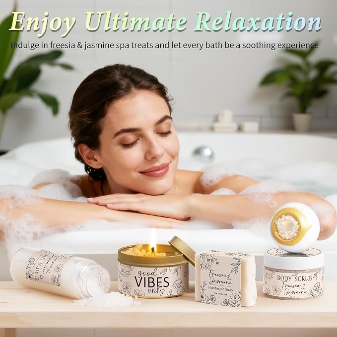 Spa Gifts for Women Bath Gift Set, Freesia & Jasmine Spa Gift Basket Home Bath - Image 7