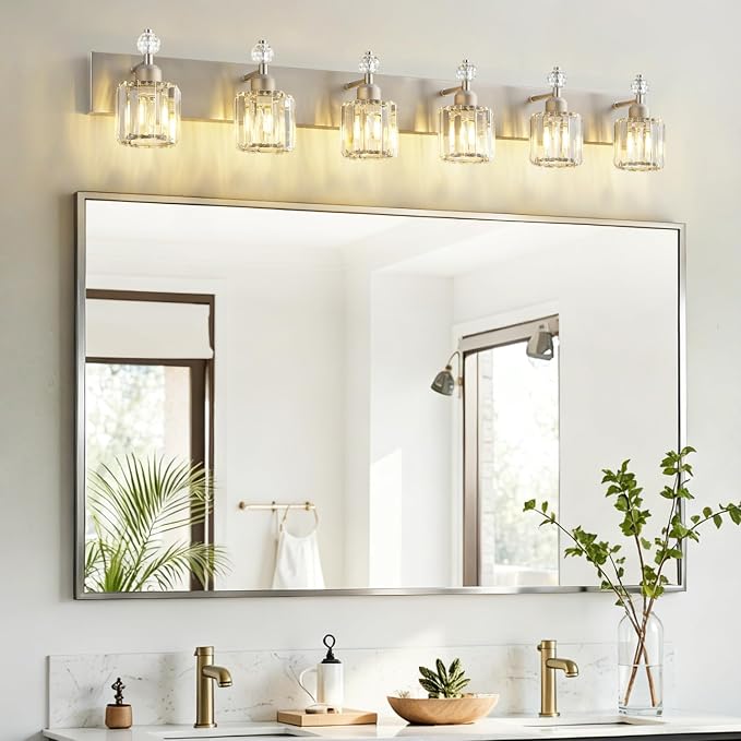 PRESDE Crystal 6-Light Bathroom Vanity Light Fixtures Brushed Nickel Modern - Image 7