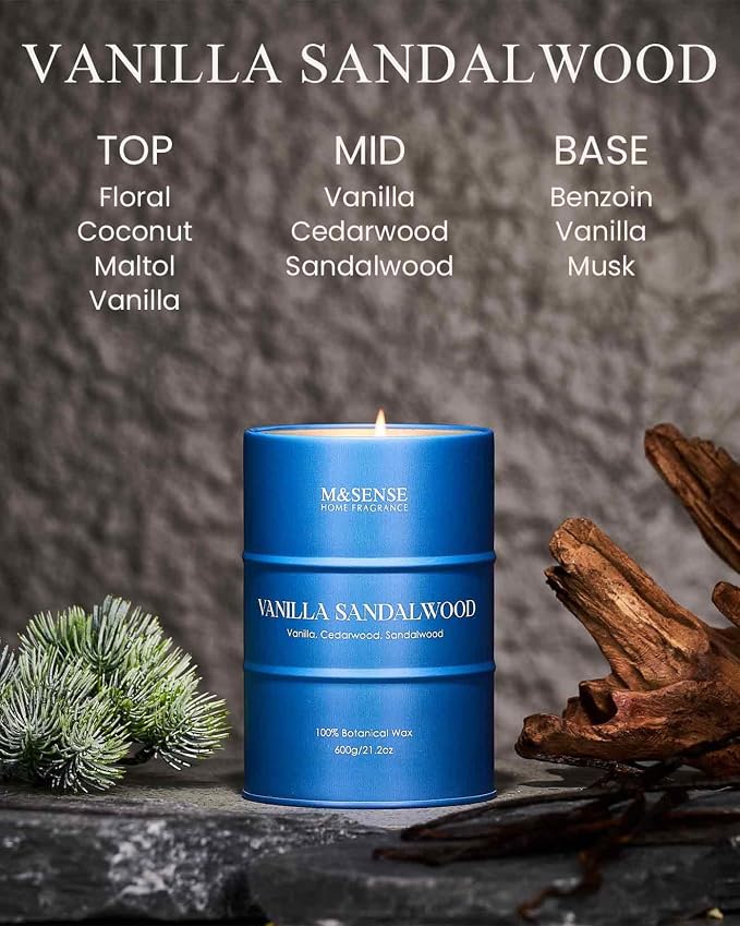 M&SENSE Vanilla Sandalwood Scented Candles Large, Natural Soy Candles 21.2oz - Image 2