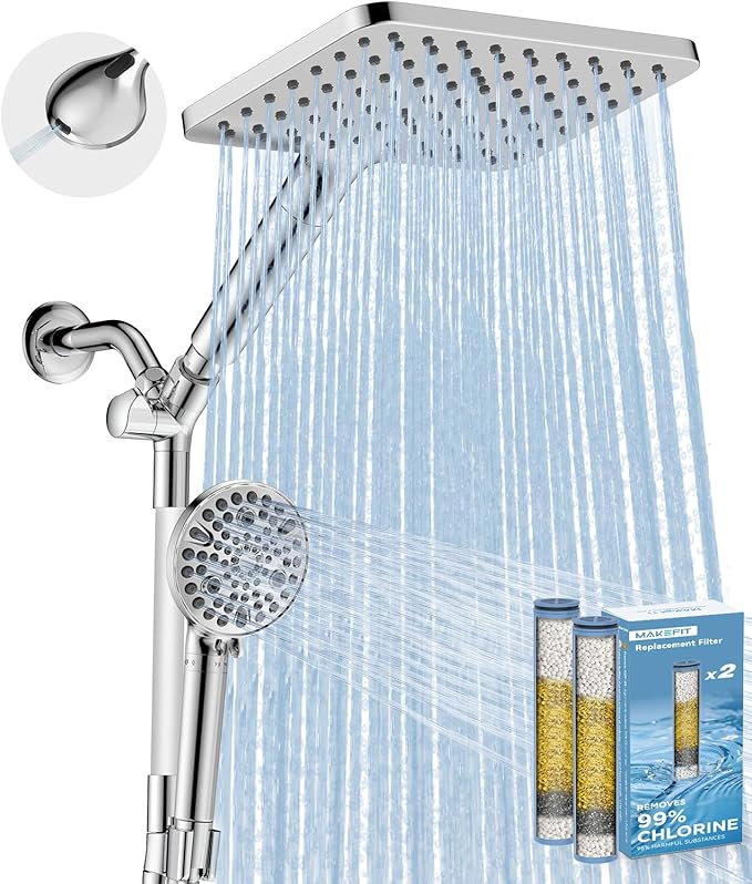 MakeFit Dual Filtered Rain Shower Head Combo, High Pressure Handheld Shower Head by MakeFit