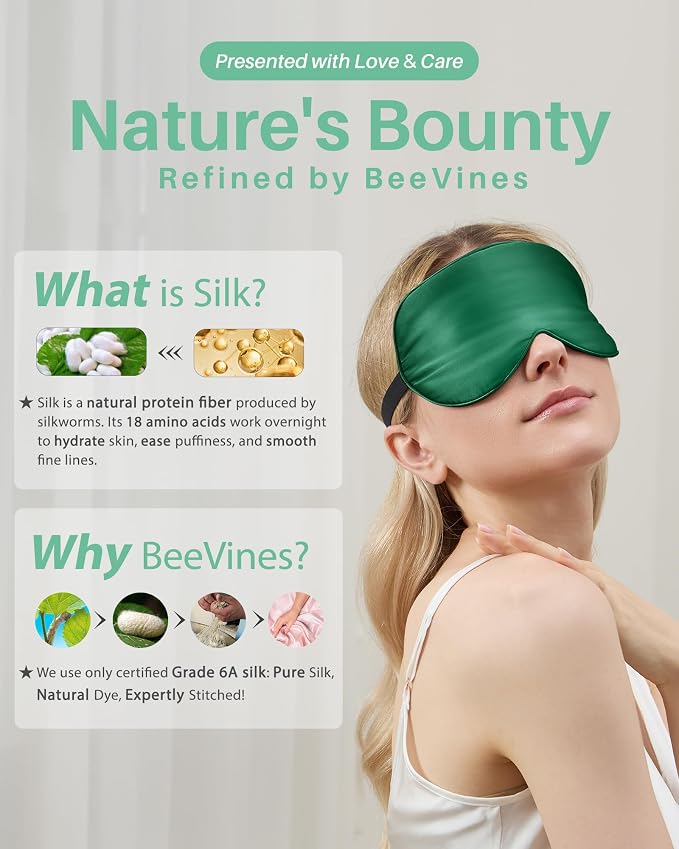 BeeVines 100% Real Mulberry Silk 2 Pack Sleep Mask, Pure Silk Eye Masks - Image 7