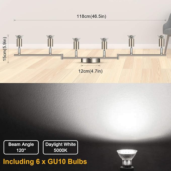 Ascher 6-Light LED Track Lighting Kit, Flexibly Rotatable Light Heads, 6 Way - Image 3