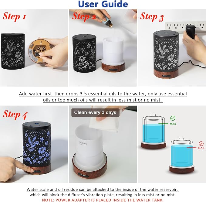 EQUSUPRO Essential Oil Diffuser 150ml Black Metal Aromatherapy Oil Diffuser - Image 7