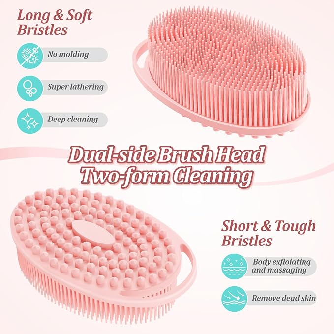 Silicone Back/Body/Face Scrubber & Soft Bath Glove Set 4PCS, Gentle Exfoliating - Image 4