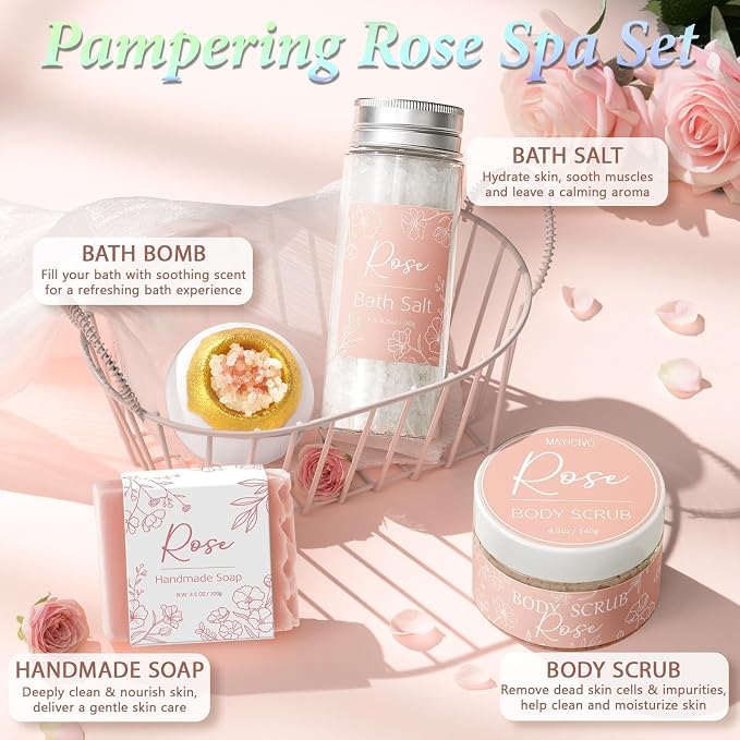 Spa Gifts for Women Bath Gift Set, Rose Relaxing Spa Gift Baskets Home Bath Set - Image 5