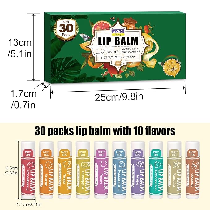 AZEN 30 Pack Lip Balm, Natural Lip Balm Bulk, Lip Care Product, Moisturizing - Image 8