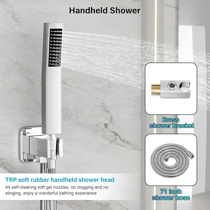 FPXRNG Shower Faucet Set Bathroom Square Rain Shower Head and Handle Set - Image 5