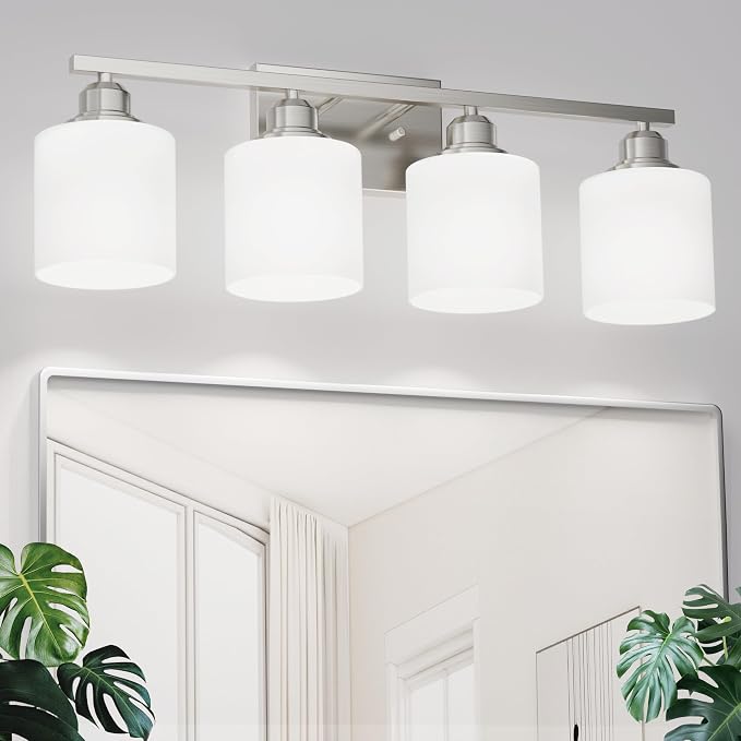 Sailstar 4-Light Bathroom Light Fixtures Over Mirror, Glass Shade & Anti-Rust by Sailstar